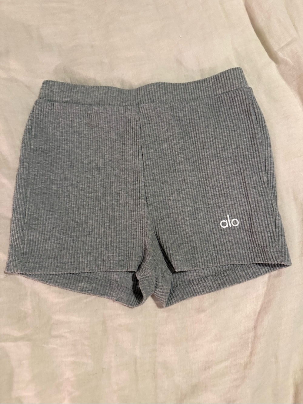 ALO Yoga Ribbed Charcoal Gray Bike Shorts